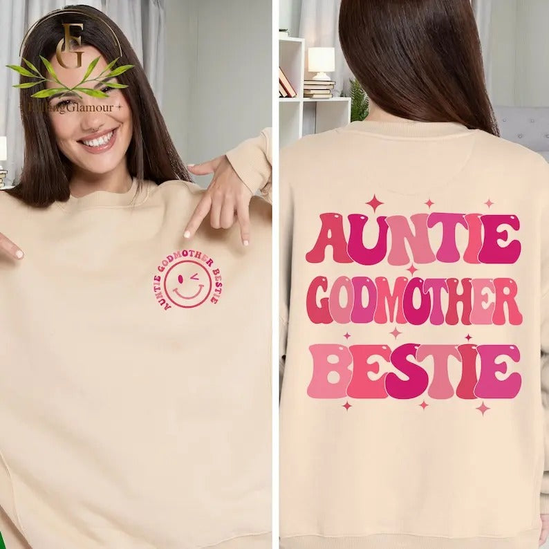 Premium  Auntie Godmother Bestie Sweatshirt, Auntie Shirt, Godmama Sweater, Funny Godparent Sweater, Aunt Gift, Godmother...