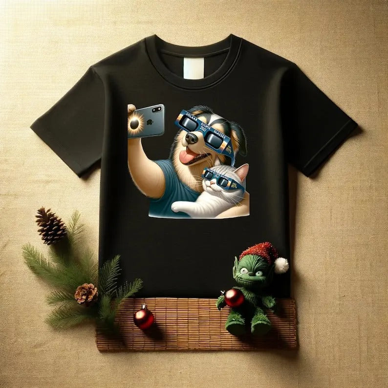 Premium  Dog and  cat friend Solar eclipse 2024,T-shirt Hoodie, Sweatshirt | UrbanDripWear.com