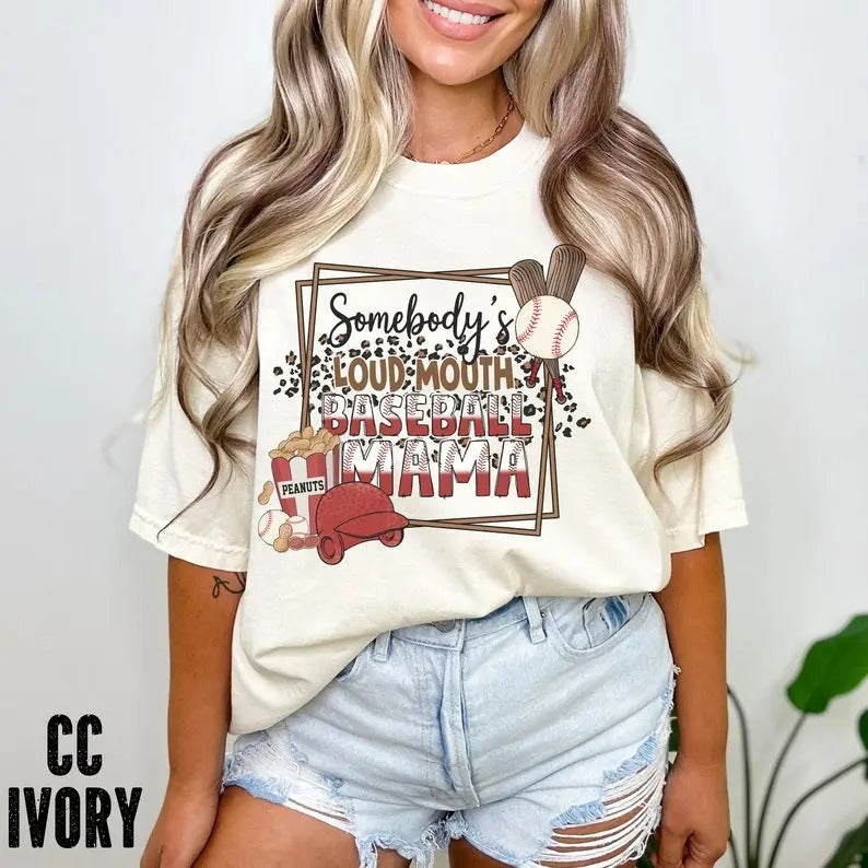Premium  Somebody's Loud Mouth Baseball MAMA T-Shirt,  Funny Baseball Mom T-Shirt, Baseball Mom T-shirt's, Retro...