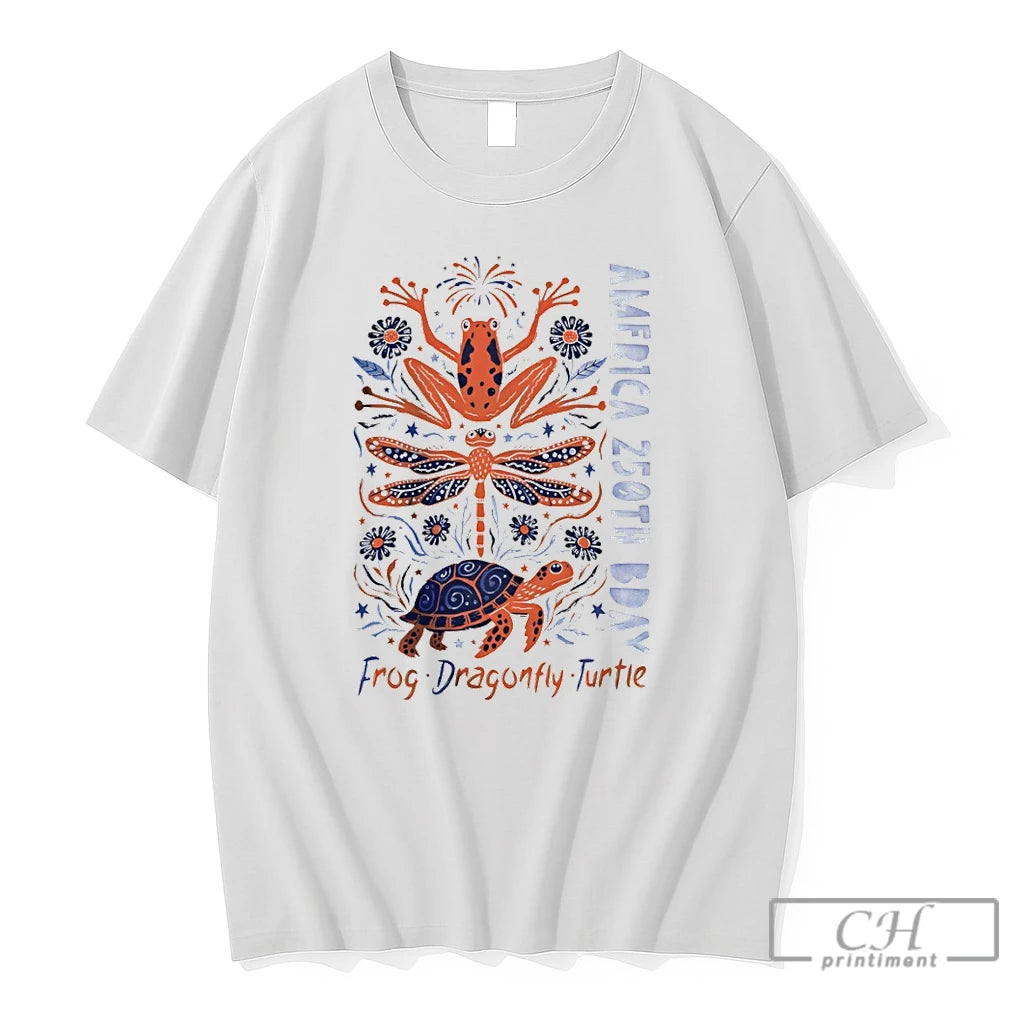 Premium America 250th Birthday Patriotic Americana Frog Dragonfly Turtle