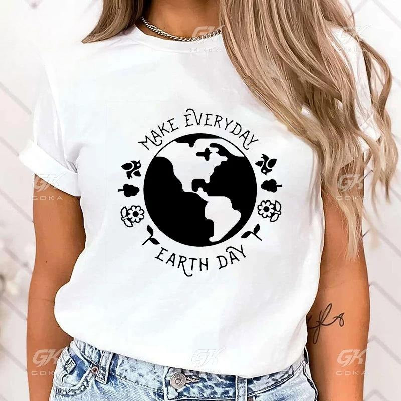 Premium Cotton T Shirt Make Everyday Earth Day T Shirts Women Casual Personality Round Neck Short Sleeve Fashion Top...