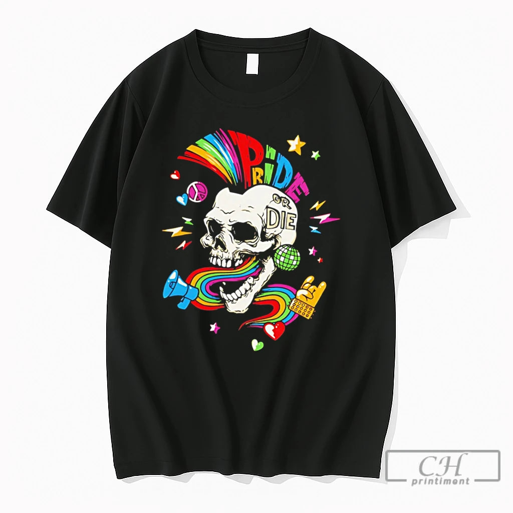 Premium Pride Or Die Skull Rainbow Tee