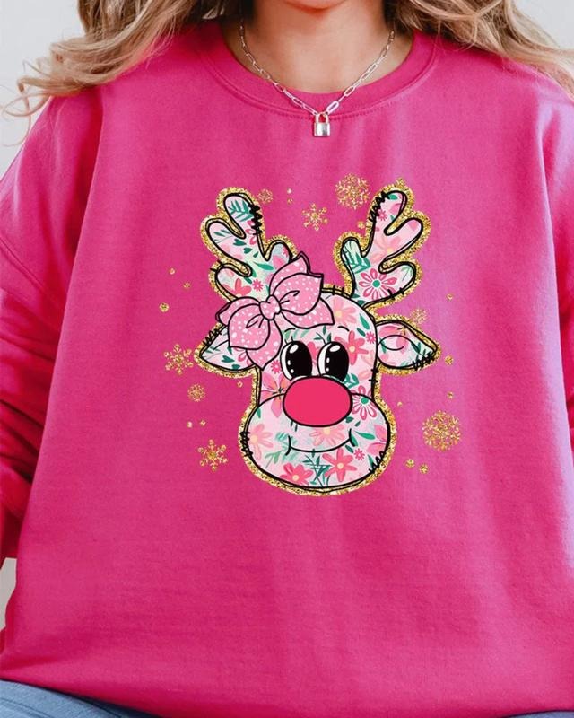 Preppy Blossom Reindeer Unisex NuBlend Crew Sweatshirt CHRISTMAS 2024 T-Shirts, Hoodie | UrbanDripWear.com