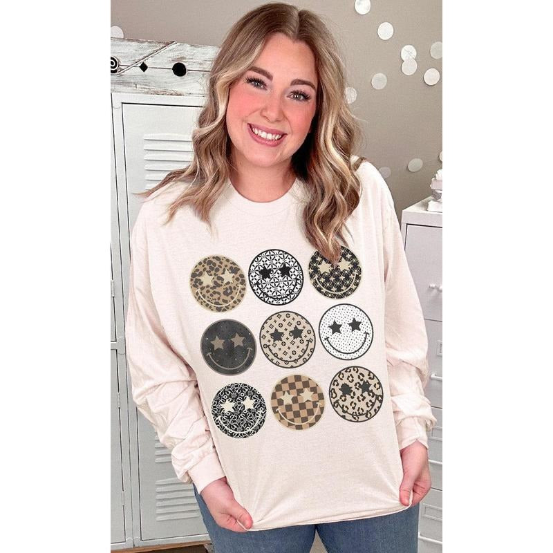 Preppy Smiley Graphic Long Sleeve T-Shirt Hoodie, Sweatshirt | UrbanDripWear.com