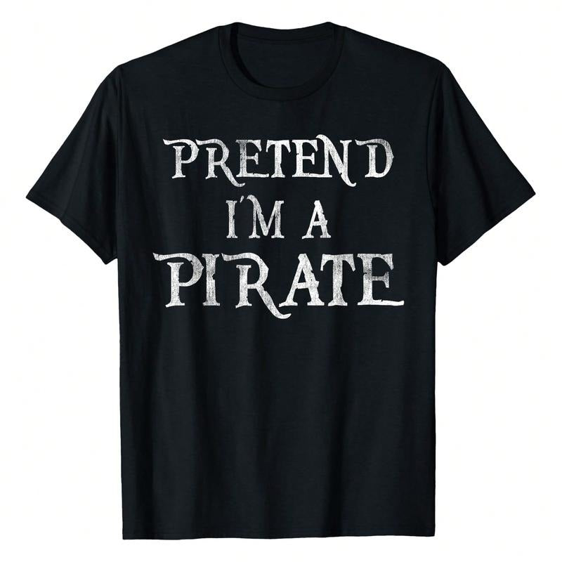 Pretend I'm A Pirate Costume Funny Halloween Party T-Shirt Black Summer Cotton Casual Short Sleeve Tee For Men Fabric Hem...