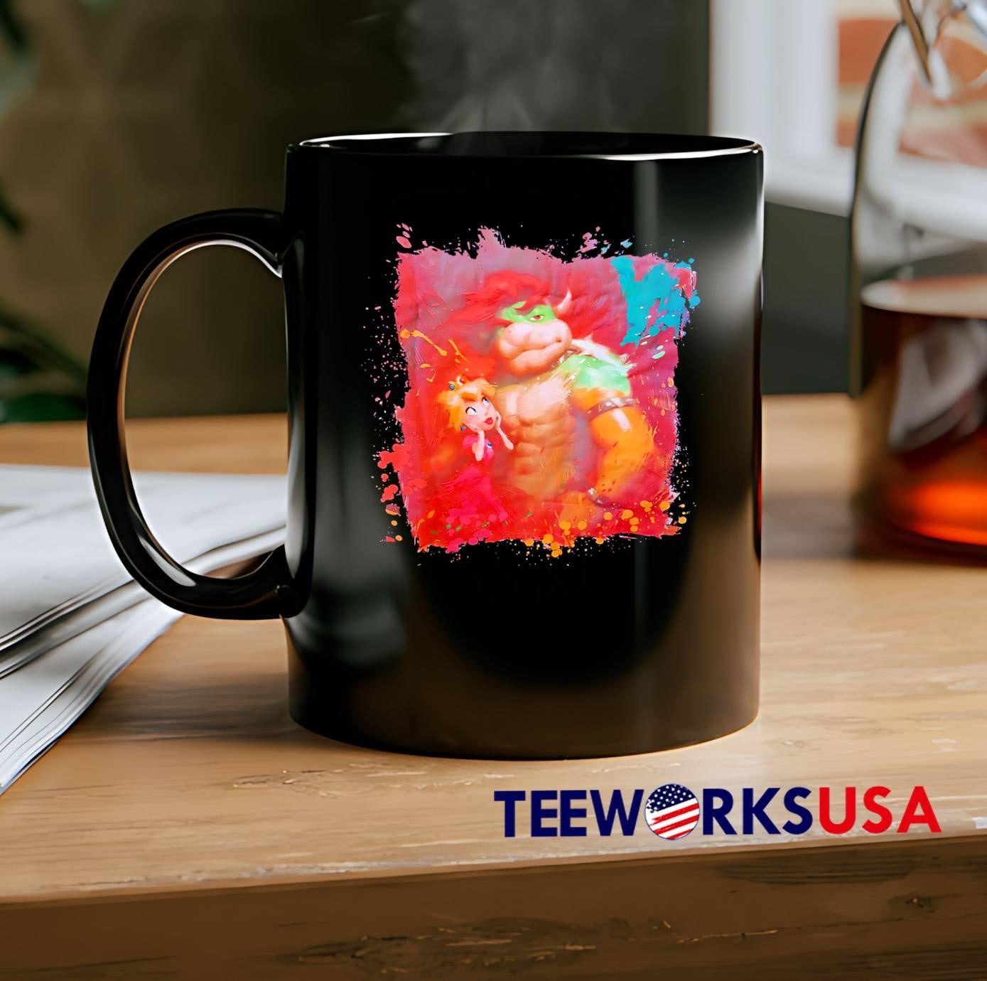 Princess Peach Looking Up at Bowser Abstract Splatter Art T-Shirt