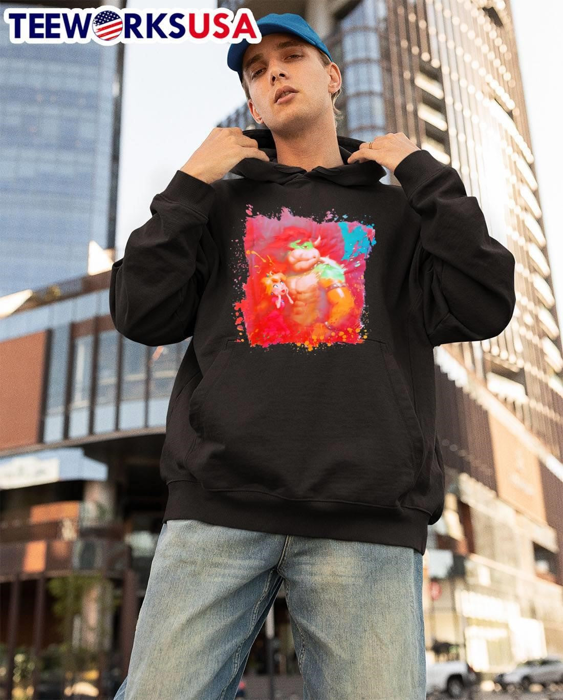 Princess Peach Looking Up at Bowser Abstract Splatter Art T-Shirt