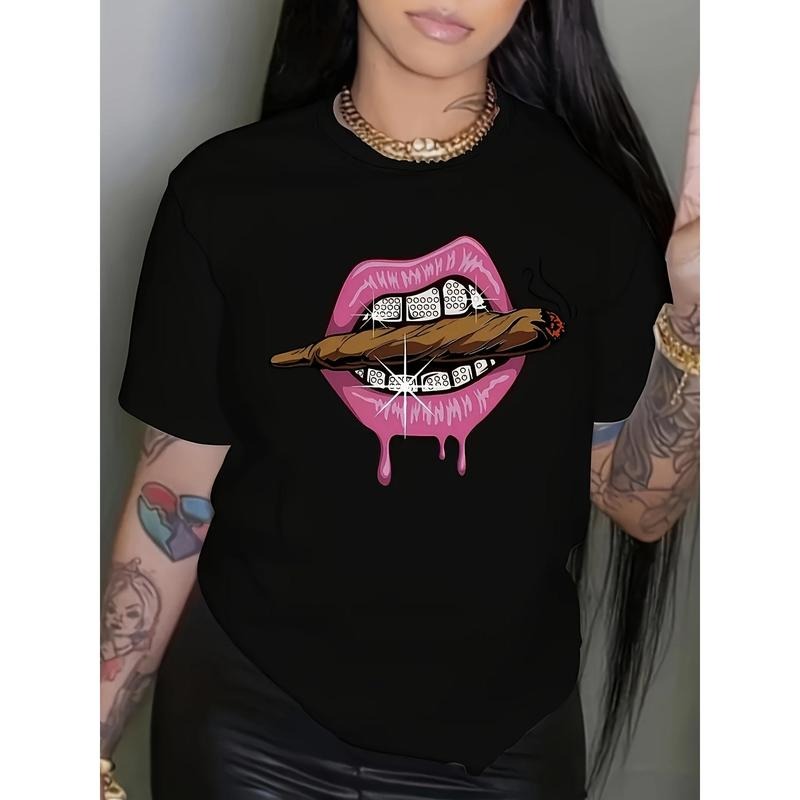Print Crew Neck T-shirt, Casual Loose Short Sleeve Summer T-Shirts Tops, Women's Clothing style 02 Hoodie, Sweatshirt