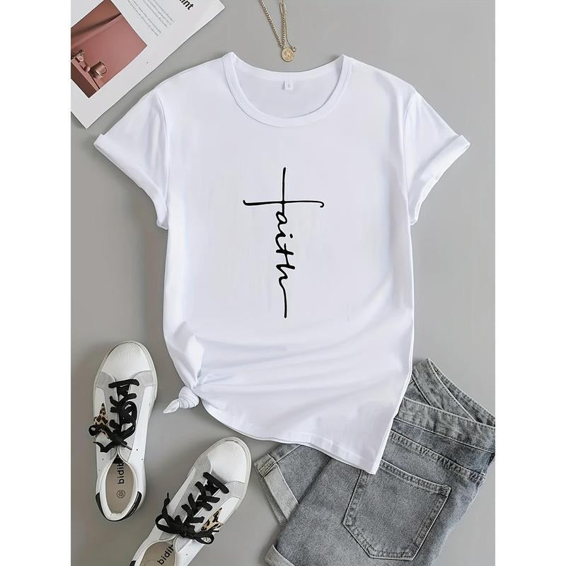 Print Crew Neck T-shirt, Casual Short Sleeve Top For Spring & Summer, Women's Clothing style 02 Hoodie, Sweatshirt