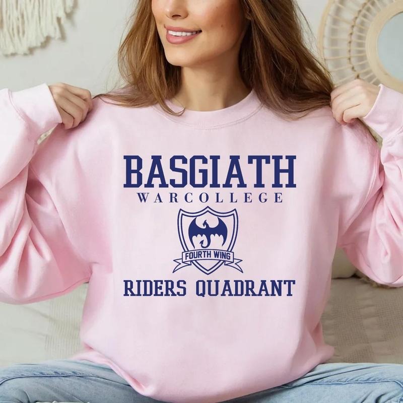 Printed Basgiath War College Sweatshirt Fourth Wing Crewneck Dragons And Books., Unisex Sweater Pullover Tee Hoodie