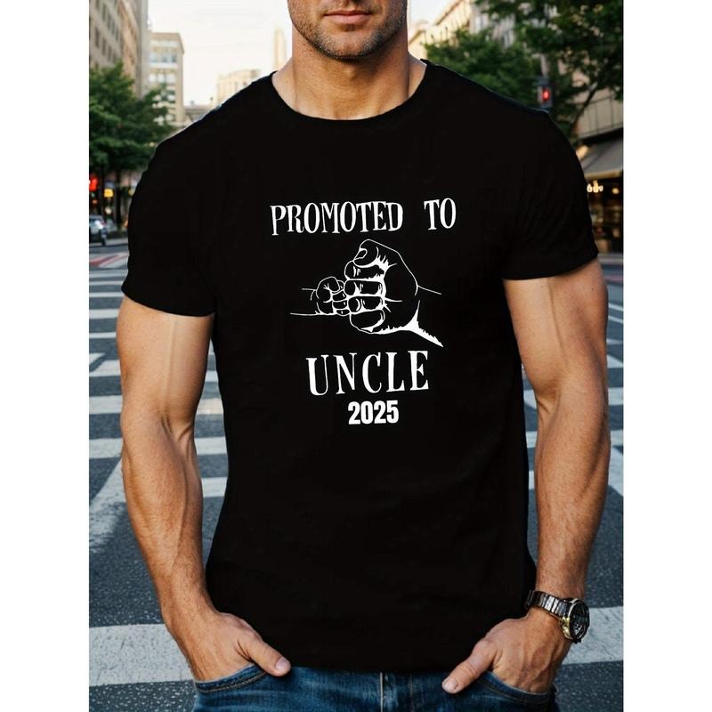 Promoted To Uncle 2025 Print Men's Crew Neck Comfortable Short-sleeve Shirt With Fashion Pattern Print, Suitable For...