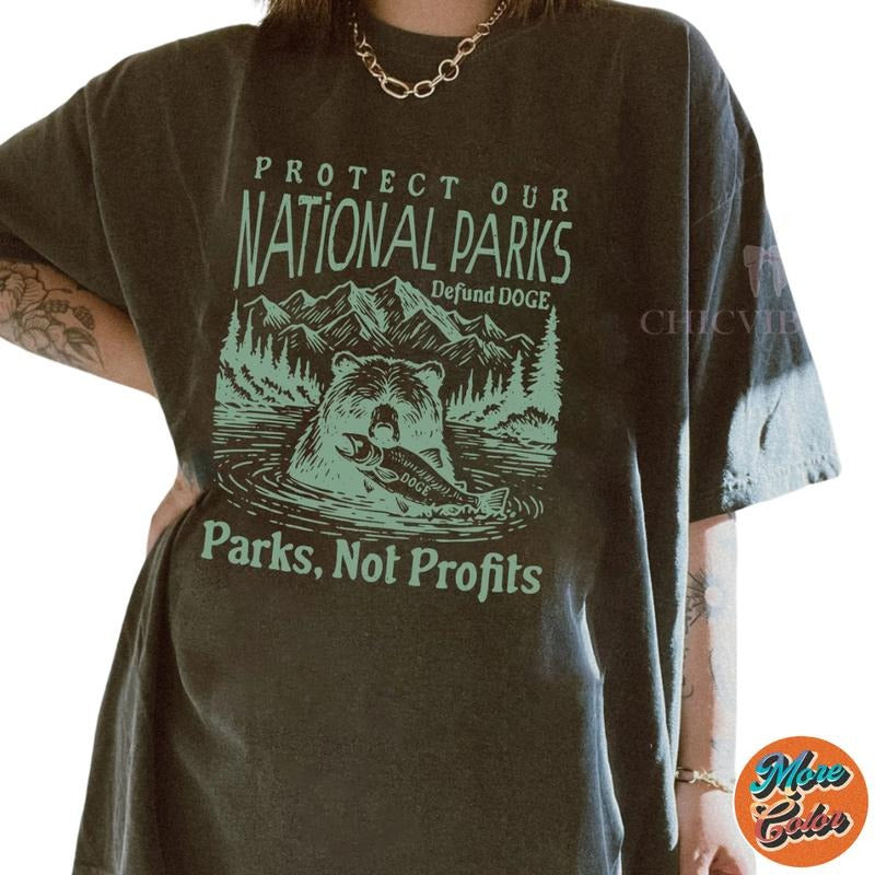 Protect Our National Parks, Parks Not Profits Shirts, Cotton Unisex T-shirt, Crew Neck, Size S- 3XL, Menswear Top,...