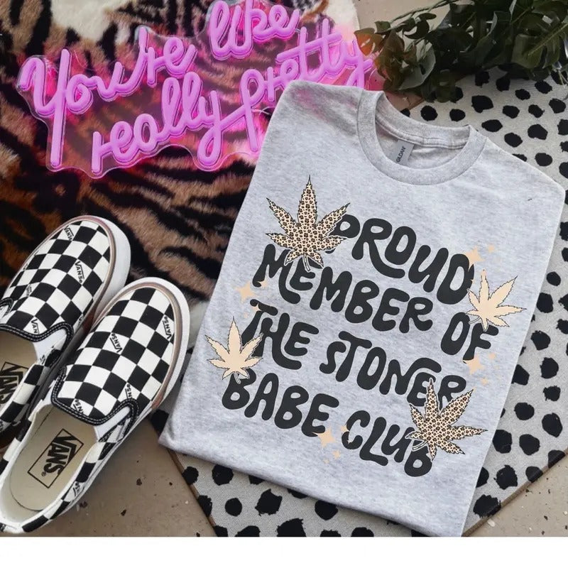 Proud Member Of The Stoner Babe Club - Bleached Shirt - Gildan Hoodie, Sweatshirt | UrbanDripWear.com