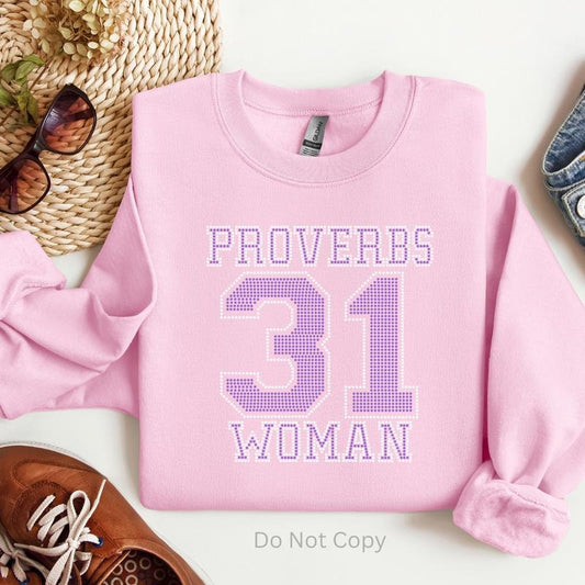 Proverbs 31 Woman Tanzanite Rhinestone Transfer