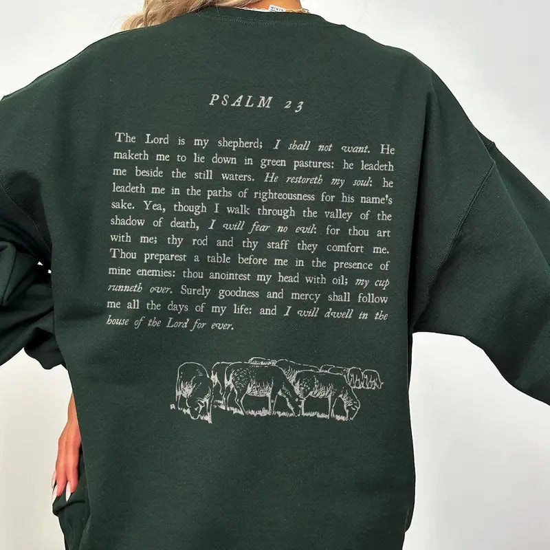 Psalm 23 Bible Verse Crewneck The Lord is My Shepherd Worship Sweatshirt Cotton Polyester T-Shirts, Hoodie
