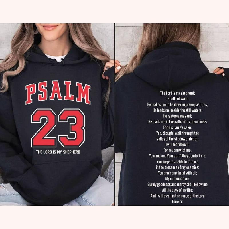 Psalm 23, Christian Bible Verse, The Lord Is My Shepherd 2 Sided Graphic Hoodie Casual Fleece Fabric Pullover Hooded...