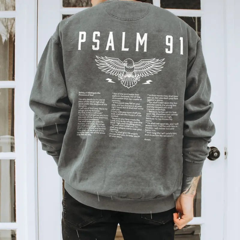 Psalm 91 Bible Verse Crewneck, Christian Sweatshirts, Vintage Faith Based Clothing 90s Rock N Roll Cotton Menswear...
