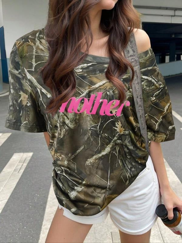 Puff 'mother Nature' Realtree Camo T-Shirt in Neon, Loose-Fitting Summer Street Style Tee, Moderate Thickness Fashion for...