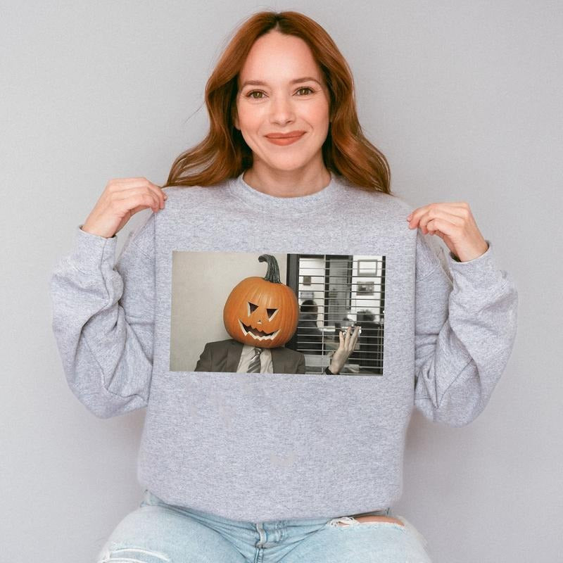 Pumpkin Head Sweatshirt, Funny Office Pumpkin Head Halloween Shirt, Halloween Pumpkin Face Shirt, Fall Halloween Sweater,...