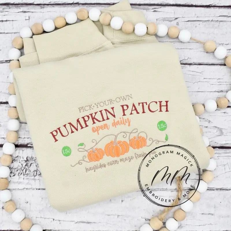 Pumpkin Patch Embroidered Sweatshirt, Fall Embroidered Sweatshirt T-Shirts, Hoodie | UrbanDripWear.com