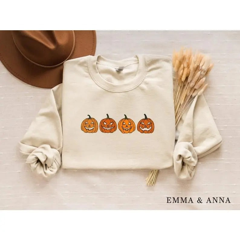 Pumpkin Sweatshirt, Pumpkin Sweatshirt, Halloween Crewneck Sweatshirt, Halloween Sweater, Spooky Season, Fall  T-shirt,...