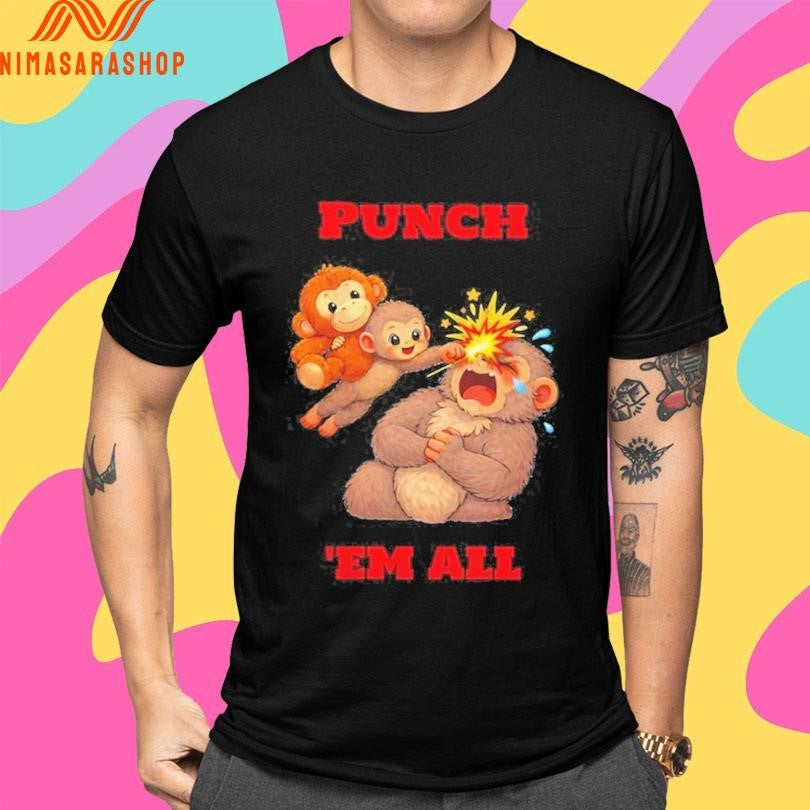 Punch ‘Em All Cartoon Graphic Viral Monkey Punch 2026 Shirts