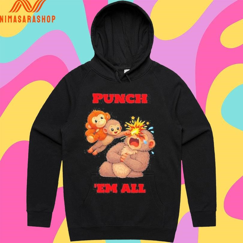 Punch ‘Em All Cartoon Graphic Viral Monkey Punch 2026 Shirts