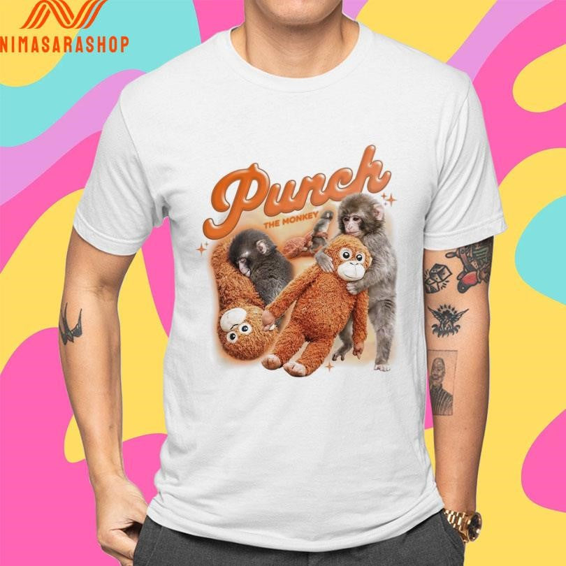 Punch The Monkey Baby Monkey Holding Plush Toy Retro Style Homage 2026 Shirts