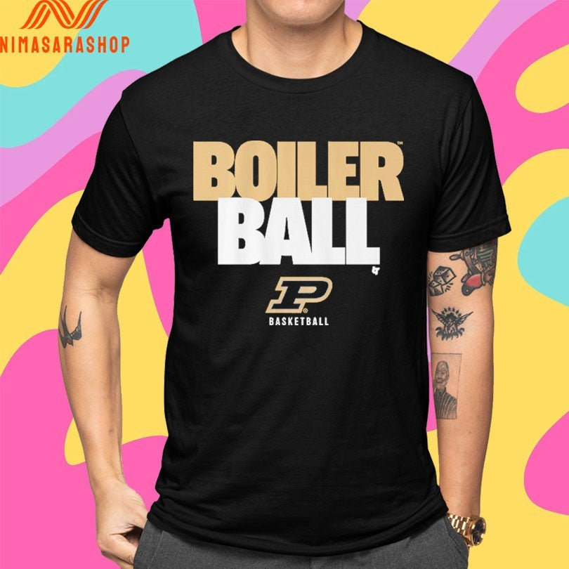 Purdue Boilermakers Men’s Basketball Boiler Ball Text Stack Shirts