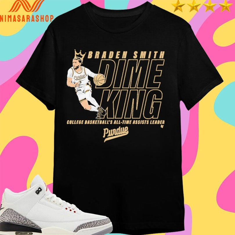 Purdue Boilermakers Men’s Basketball Braden Smith Dime King College Basketball’s All-Time Assists Leader Shirts