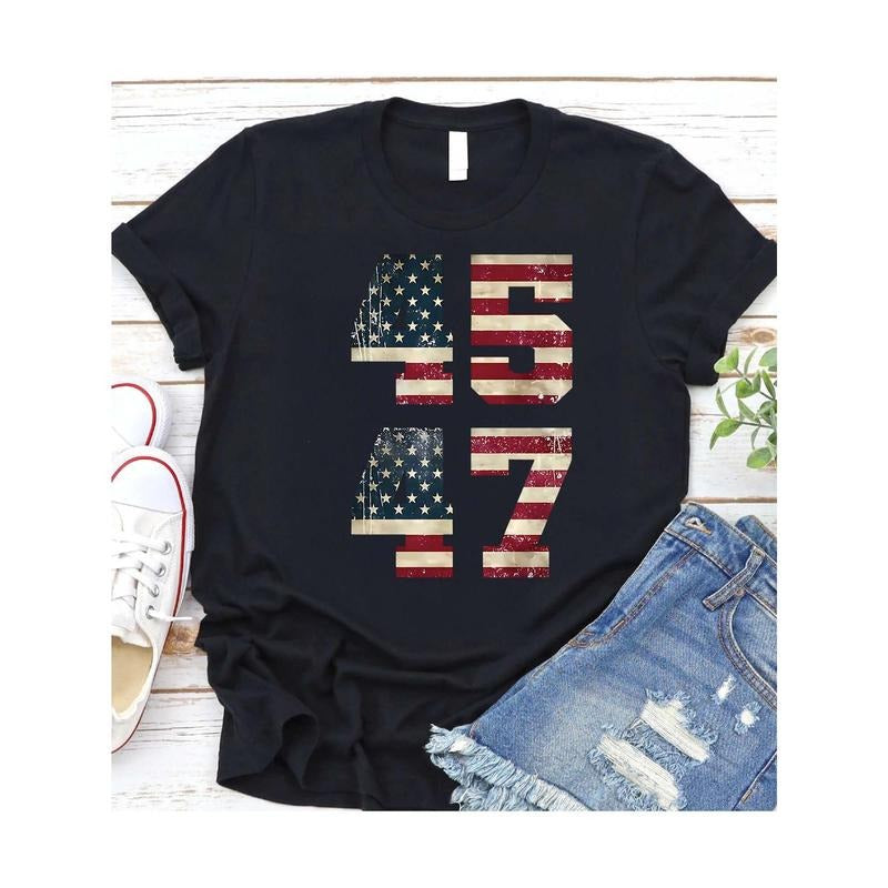 Pure Cotton Black Women's T - Shirt: "Patriotic American Flag Numbers 45 47" Hoodie, Sweatshirt | UrbanDripWear.com