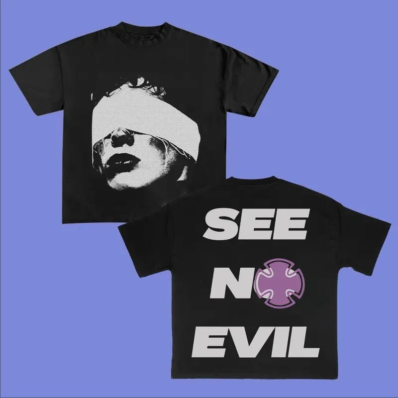 Purpoz See No Eviill Graphic Tee Hip Hop Y2k Clothing Womenswear T-Shirt Cotton Streetwear Hoodie, Sweatshirt