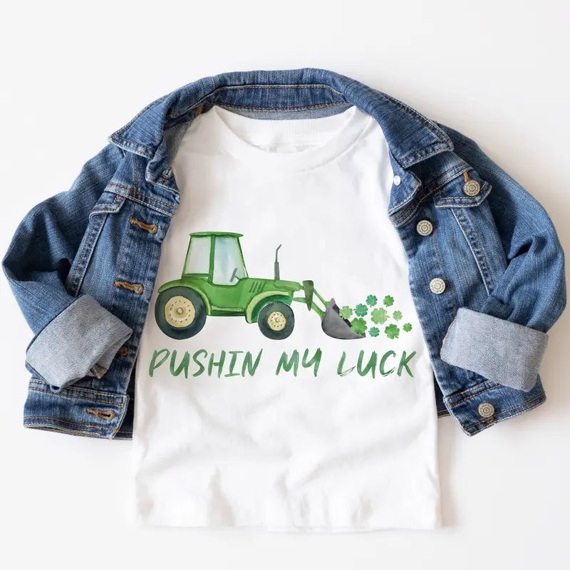Pushin My Luck Construction St Patrick's Day Boys Watercolor St Patty's Shirt Hoodie, Sweatshirt | UrbanDripWear.com