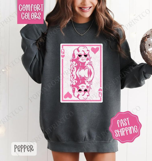 Queen of Hearts Comfort Colors Sweatshirt, Valentine's Day Women's Crewneck, Cute Women's Sweater