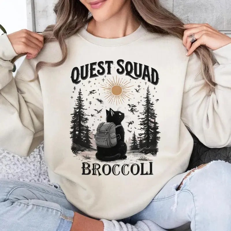 Quest Fantasy Squad Broccoli Funny Cat, Fourth Wing Shirt, Basgiath War College, Violet Sorrengail, Dragon Rider Shirt,...