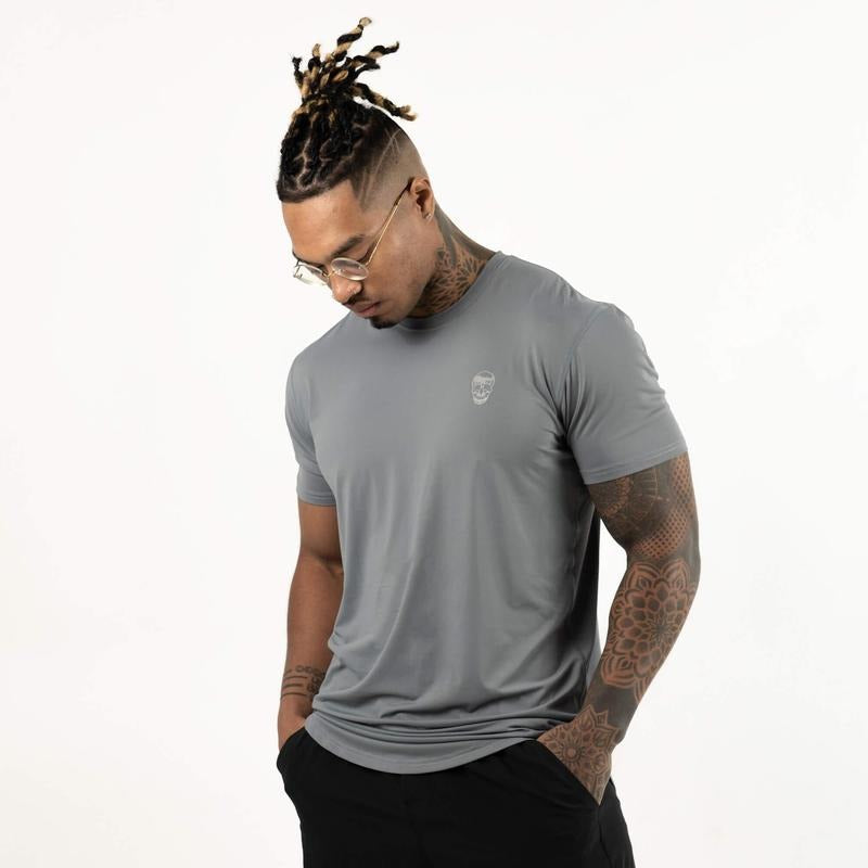 Quick-Drying Men's Workout Shirt with Short Sleeves for Outdoor Training - Steel Hoodie, Sweatshirt | UrbanDripWear.com