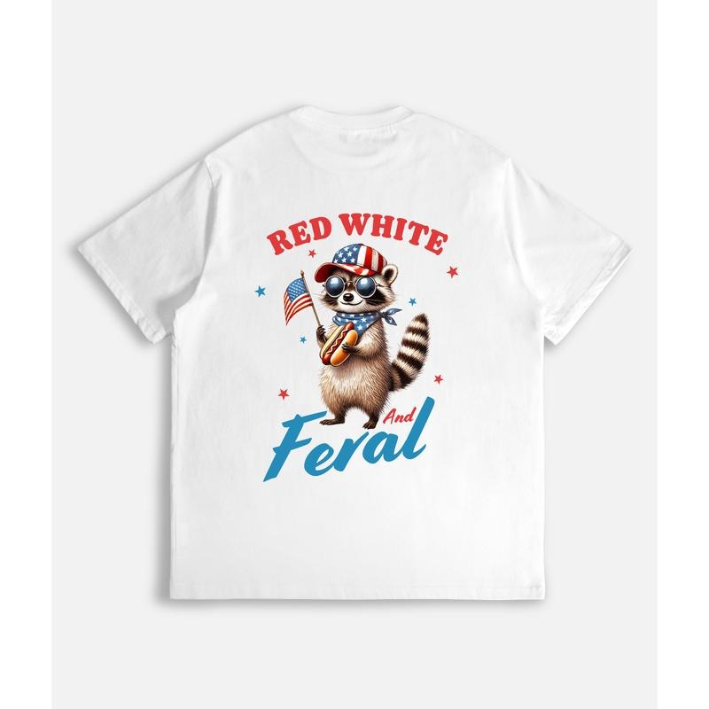 Quirky Patriotic T - Shirt: Celebrate with a Feral Twist and a Festive Raccoon Hoodie, Sweatshirt | UrbanDripWear.com