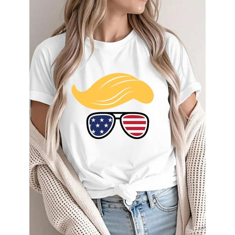 Quirky Trump - Inspired Tee: Iconic Hair and Flag Sunglasses Graphic Shirt Hoodie, Sweatshirt | UrbanDripWear.com