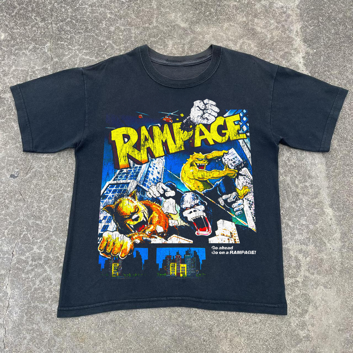 VINTAGE RAMPAGE VIDEO GAME BLACK T-SHIRT