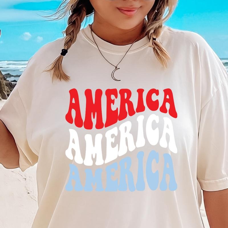 RETRO AMERICA RED WHITE BLUE SHIRT, 4TH OF JULY SHIRT, JULY 4TH SHIRT UNISEX COTTON SHIRT, OVERSIZED HOLIDAY SUMMER SHIRT...