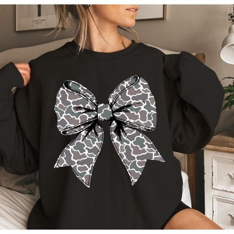 RETRO Camo Coquette Bow Sweater, Dove Season Shirt, Girls Camo Bow Shirt, Hunting Coquette Bow Sweatshirt, Camo Dude,...