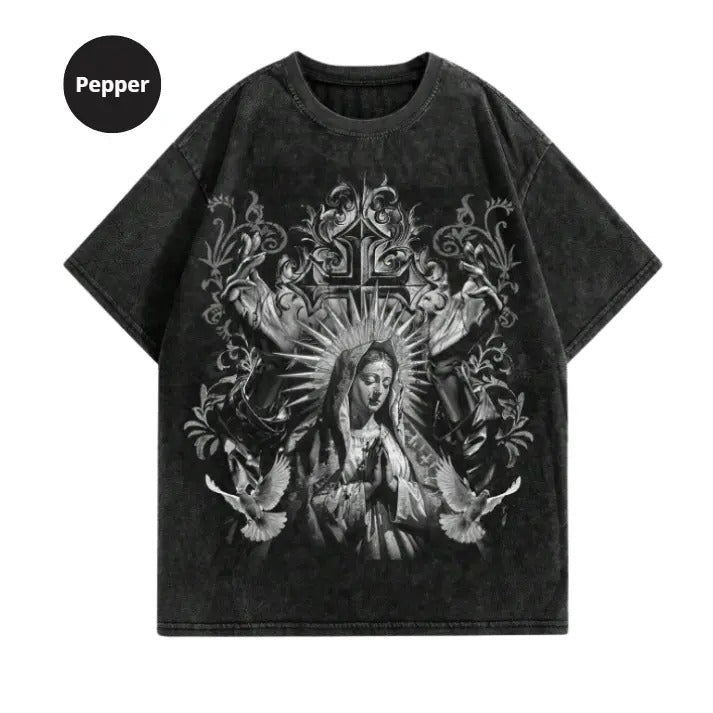ROMWE Goth Vintage Washed Snowflake Print Loose T-Shirt, Hoodie, Sweatshirt S-3XL, Streetwear & Underwear  Crewneck Round...