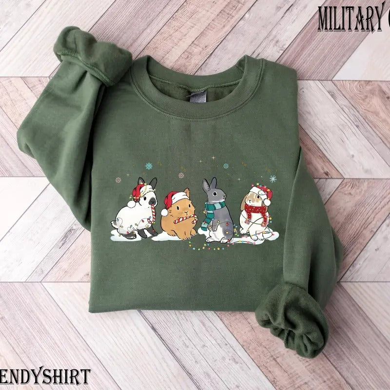 Rabbit Christmas Sweatshirt, Bunnies Christmas Sweater, Holiday Sweatshirt, Rabbit mama Gift, Xmas Gift, Cute Christmas...