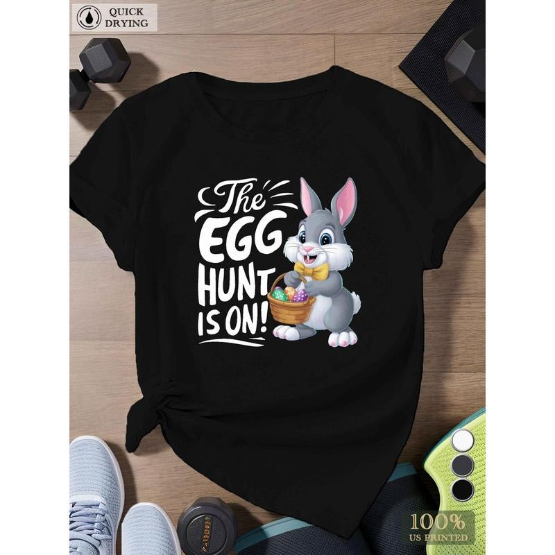 Rabbit with Easter Eggs Female Exercise Short Sleeve T-shirt Hoodie, Sweatshirt | UrbanDripWear.com