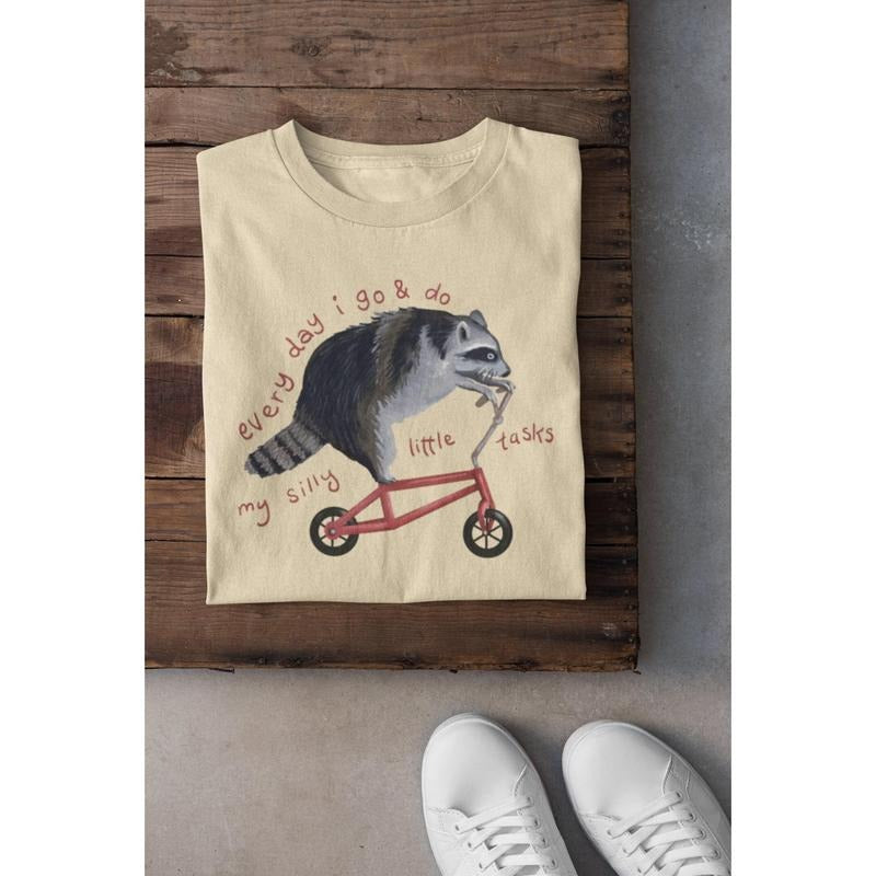Raccoon On Bicycle T-shirt Retro Cartoon Hoodie Weird Sweatshirt Meme Shirt Trash Raccoon Shirt Gift For Women Funny...
