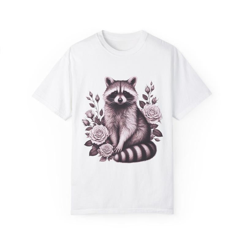 Raccoon Roses Shirt Cute Animal T-shirt Sweet Graphic Tee Vintage Retro Cartoon Tee Sketch Raccoons Gift Unisex Tshirt...