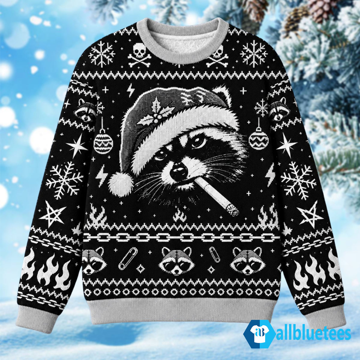 Raccoon Smoking Ugly Christmas Sweater