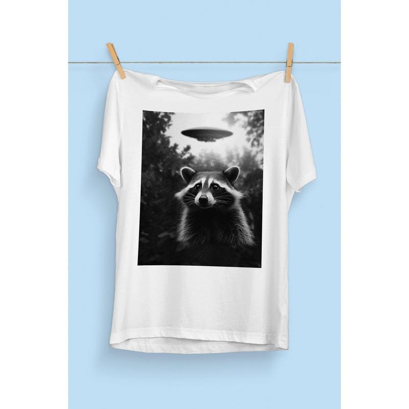 Raccoon UFO T-Shirt | Weirdcore Aesthetic | Weird Shirts | Oddly Specific | Funny Retro Clothing | Alien Meme | Trash...