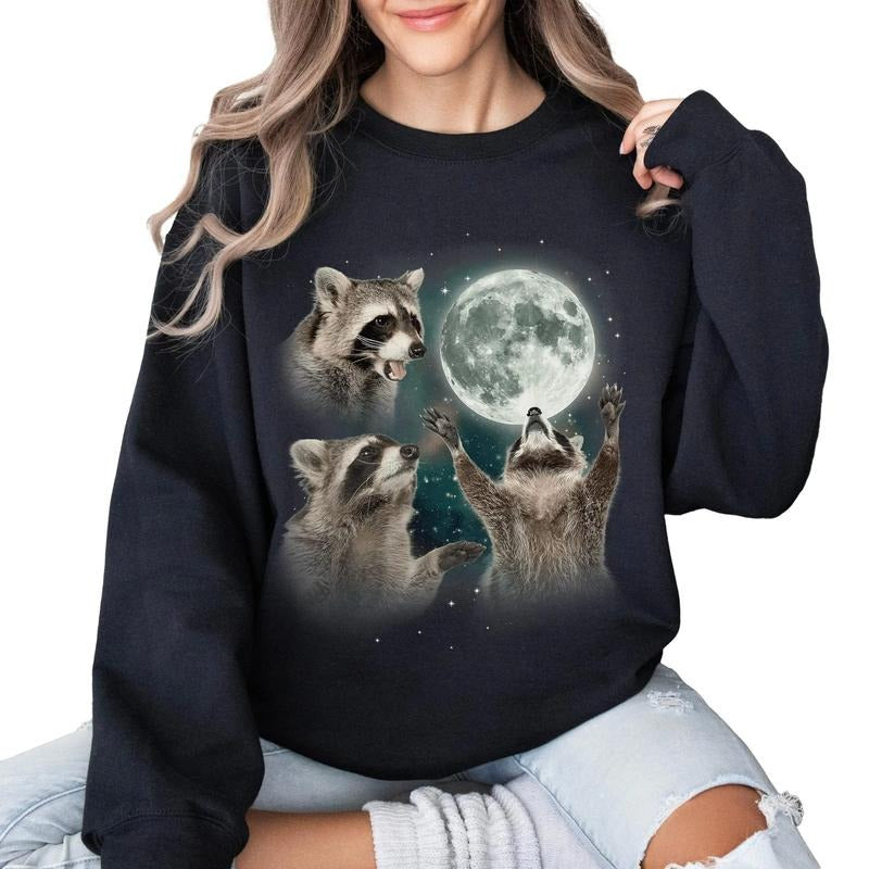 Racoons howling at the Moon Sweatshirt, Racoon meme shirt, Racoon Moon howling Shirt Hoodie | UrbanDripWear.com
