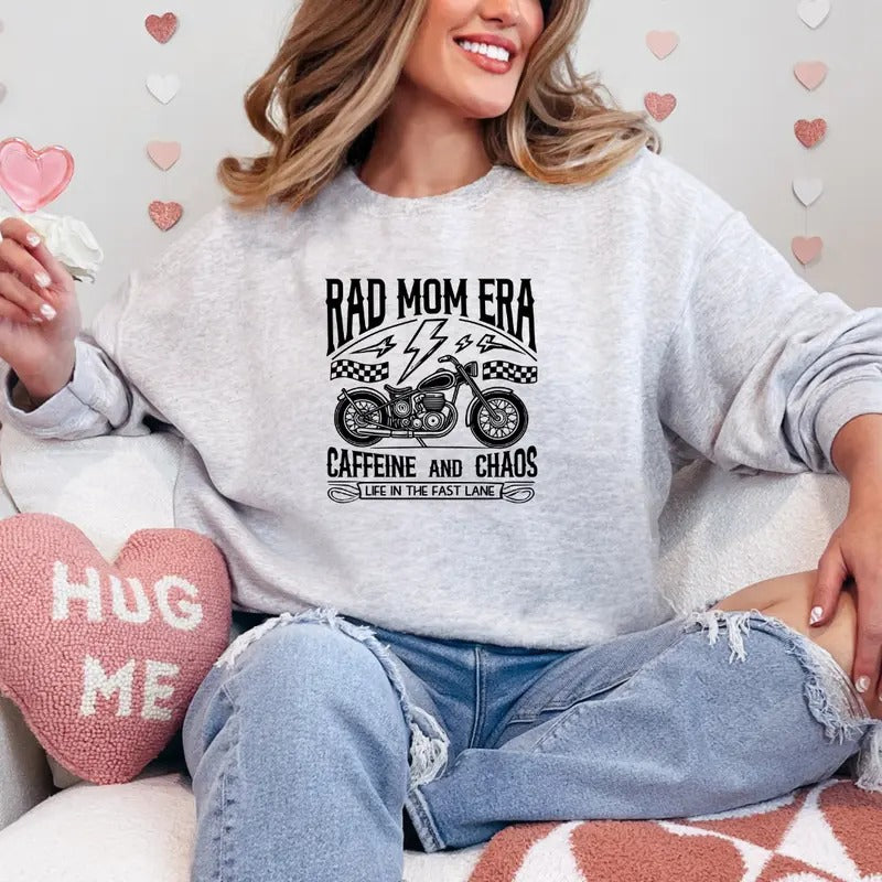 Rad Mom Era Caffeine And Chaos Sweatshirt, Relatable Sweatshirt, Funny Sweater, Funny Gift Idea , Relatable T-shirt...